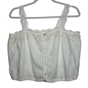 Lucky Brand White Eyelet Cotton Button Front Cropped Tank Top Women's Medium